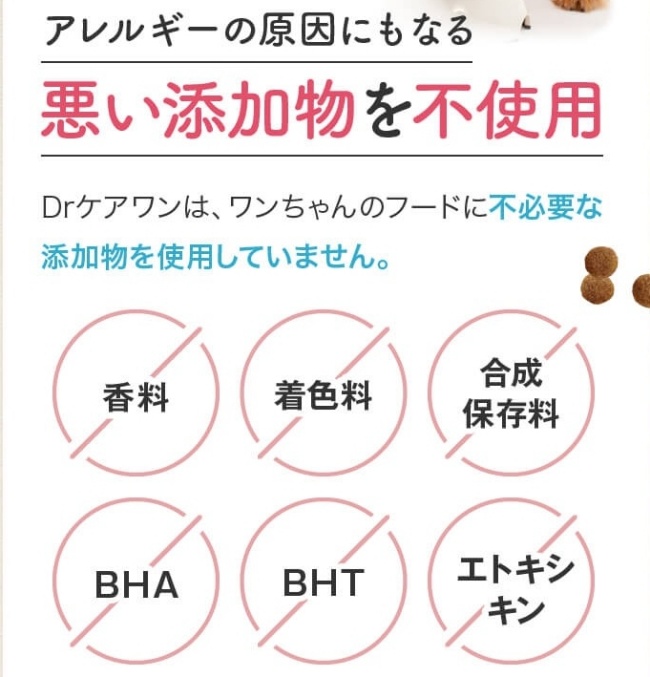 Dr.ケアワンドッグフード_危険な人口添加物不使用の無添加
