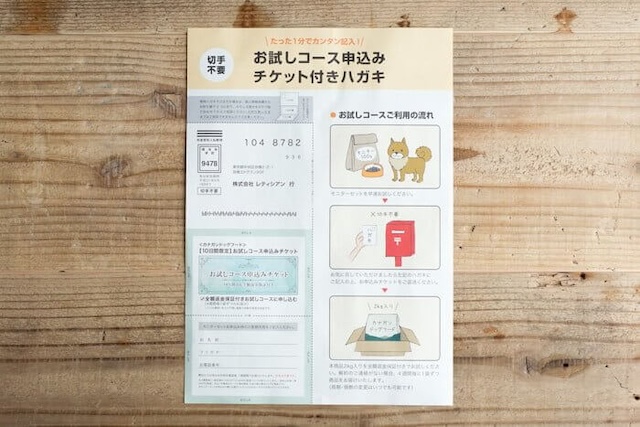 お試しコース申し込みチケット付きのハガキ