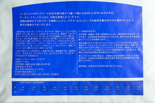 エッセンシャルドッグフードの原材料