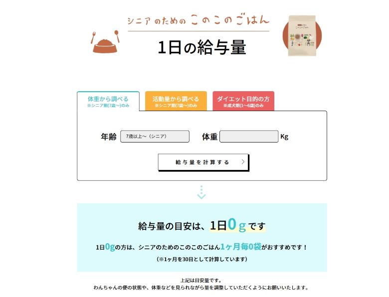 シニアのためのこのこのごはん_給与量
